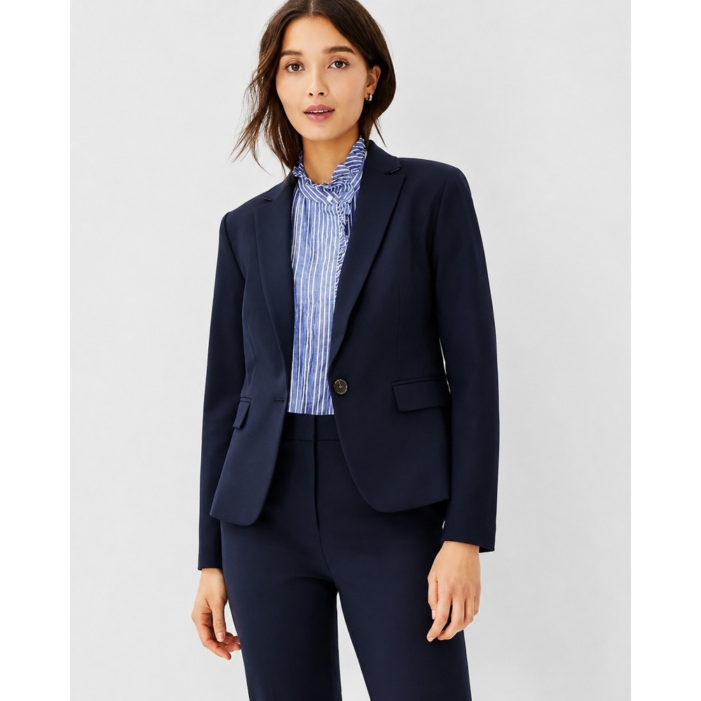 Ann Taylor Navy Blue One Button Blazer Tailored Stretch Jacket Size 8 NWT